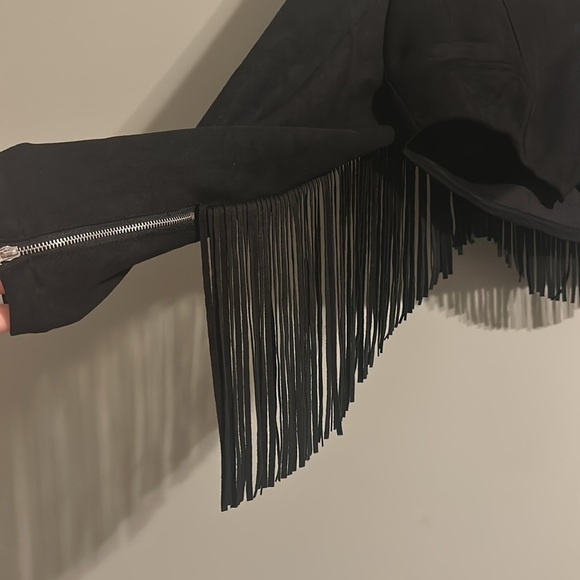 Unique Vintage 70s Faux Suede Fringe Cattle Call Crop Jacket Black Sz 1X/16 - Picture 6 of 9